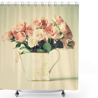 Personality  Pink Roses In Vintage Vase Shower Curtains
