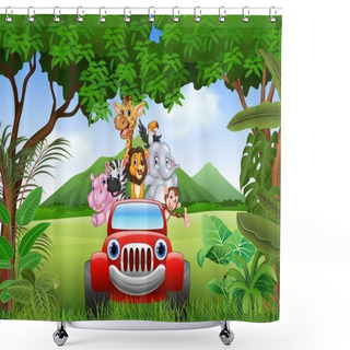Personality  Cartoon Animals Africa In The Red Car Shower Curtains