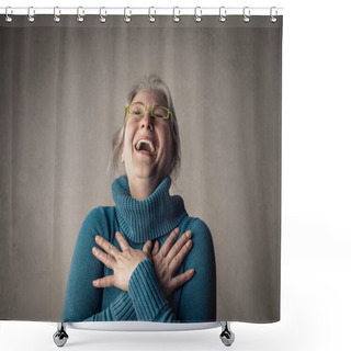 Personality  Old Lady In Glasses Laughing Inside Shower Curtains