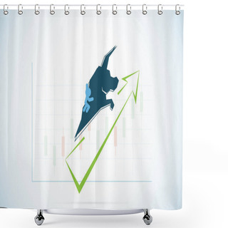 Personality  Bull Symbol With Green And Candlestick Chart, Stock Market And Business Concept Shower Curtains