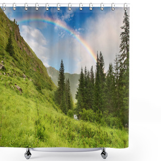 Personality  Rainbow Over Forest Shower Curtains
