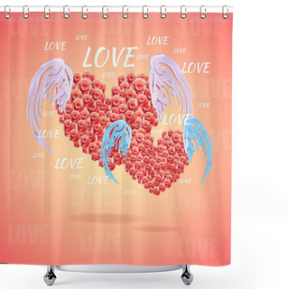 Personality  Pink Heart With Angel Wings Shower Curtains