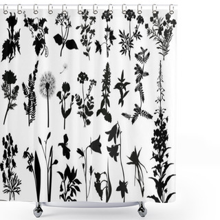 Personality  Collection Of Wild Flowers Silhouettes Shower Curtains