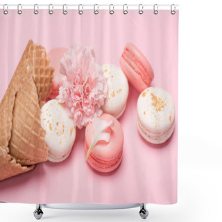 Personality  Fresh Macarons In Waffle Cones Shower Curtains