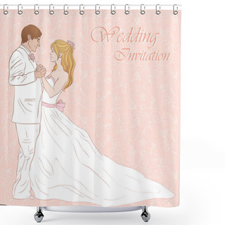 Personality  Bride And Groom Wedding Card Shower Curtains