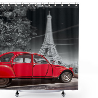 Personality  Eiffel Tower With Old Red Car In Paris, France Shower Curtains