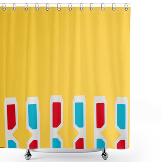 Personality  Stereoscopic Glasses In Horizontal Row Isolated On Yellow Shower Curtains