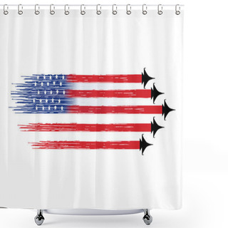 Personality  American Flag With Military Fighter Jets Isolated On White Background ,Symbols Of USA , Template For Banner,card,advertising ,promote, TV Commercial, Ads, Web Design,poster, Vector Illustration  Shower Curtains