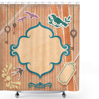 Personality  Vintage Background With Birds Shower Curtains