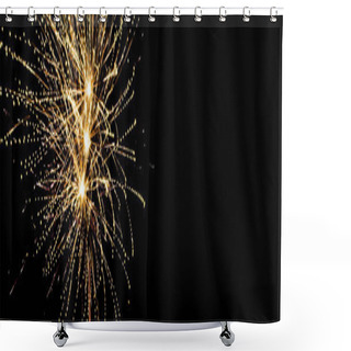 Personality  Panoramic Shot Of Golden Festive Fireworks In Night Sky, Isolated On Black Shower Curtains