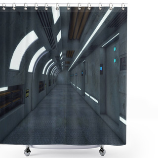 Personality  3D Render. Futuristic Interior Corridor Spaceship Shower Curtains
