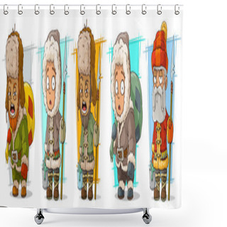 Personality  Cartoon Fisherman With Spear Character Vector Set Shower Curtains