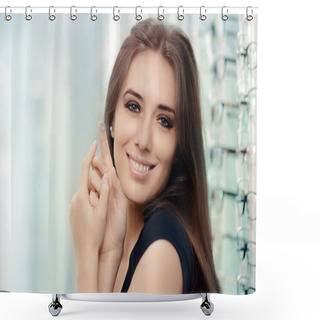 Personality  Woman With Cosmetic Colored In Optical Store Shower Curtains