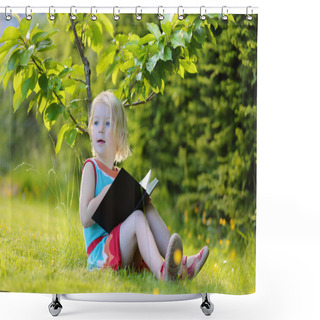 Personality  Smart Preschool Age Girl Reading Book In The Park Shower Curtains