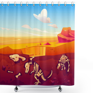 Personality  Fossil Dinosaurs Excavation In Sand Desert Shower Curtains