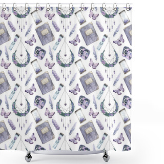Personality  Light Watercolor Pattern On The Theme Of Witchcraft. Hand-drawn Boho Background. Mysticism, Magic, Crystals. Texture For Design, Textiles, Decoration, Wallpaper, Scrapbooking, Wrapping Paper, Fabrics. Shower Curtains