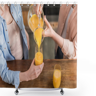 Personality  Women Drinking Orange Juice  Shower Curtains
