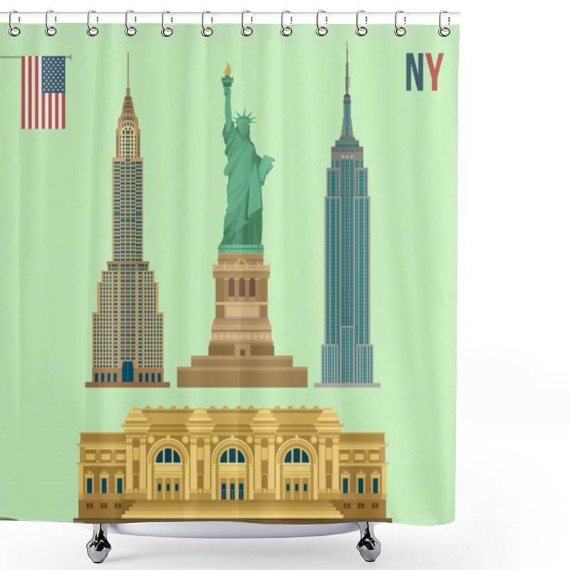 Personality  Set Of New York Famous Buildings: Statue Of Liberty, Metropolitan Shower Curtains