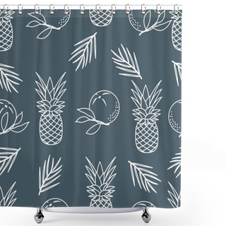 Personality  Seamless Pattern With Pineapples, Orange, Leaves. Tropical Fruit. Summer Background. Shower Curtains