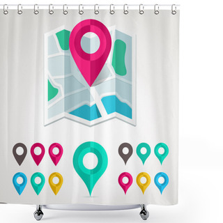 Personality  Map Markers And Flat Map Icon Shower Curtains