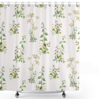 Personality  Beautiful Vector Seamless Floral Pattern With Watercolor Forest Plants. Stock Illustration. Shower Curtains