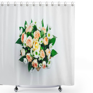 Personality  Various Flowers Bouquet On White Background Shower Curtains