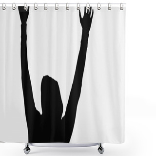 Personality  Black Silhouette Of Criminal Man With Hands Up Isolated On White Shower Curtains