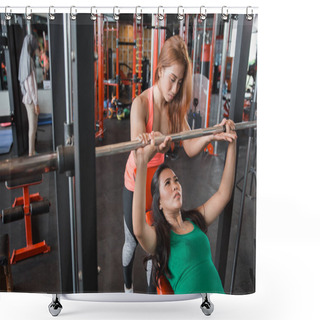 Personality  Woman Working Out With A Barbell  Shower Curtains