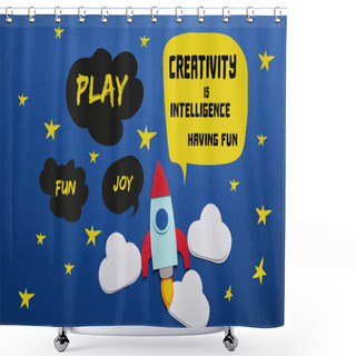 Personality  Clouds And Rocket On Blue Background With 