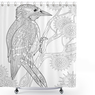 Personality  Zentangle Stylized Woodpecker Shower Curtains