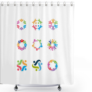 Personality  Vector Logo Icons Of People Together - Sign Of Unity, Partnership, Leadership, Community, Engagement, Interaction, Teamwork, Team, Children, Kids, Employees, Meeting, Playing, Fun Time Shower Curtains