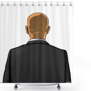 Personality  Bald Man In Suit From Back Or Rear View In Engraved Style Shower Curtains