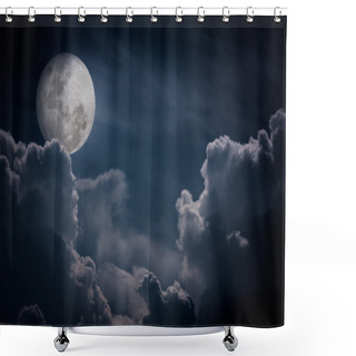 Personality  Nighttime Sky With Clouds, Bright Full Moon Would Make A Great Background. Shower Curtains
