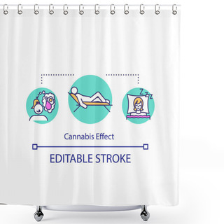 Personality  Cannabis Effect Concept Icon. Psychoactive Drug Using Idea Thin Line Illustration. Sleep Improvement And Relaxation. Vector Isolated Outline RGB Color Drawing. Editable Stroke Shower Curtains