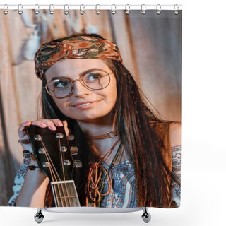 Personality  Hippie Girl With Acoustic Guitar Shower Curtains