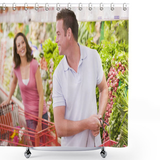 Personality  Couple Flirting In Supermarket Shower Curtains