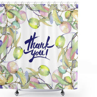 Personality  Olive Branches With Green Fruit And Leaves Isolated On White. Watercolor Background Illustration Set. Frame Ornament With Thank You Lettering. Shower Curtains