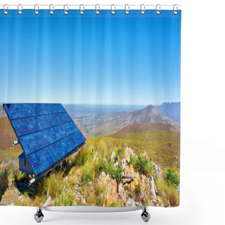 Personality  Blue Solar Cells Against Awesome Mountain Landscape Shower Curtains