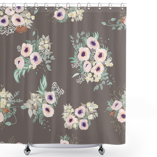 Personality  Seamless Border In Small Pretty Flowers. Poppy Bouquets. Liberty Style Millefleurs. Floral Background For Textile, Wallpaper, Pattern Fills, Covers, Surface, Print, Wrap, Scrapbooking, Decoupage. Shower Curtains