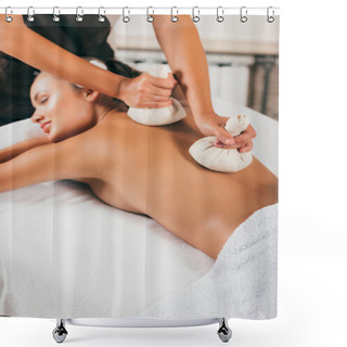 Personality  Relaxing Young Woman Receiving Treatment At Spa Center Shower Curtains