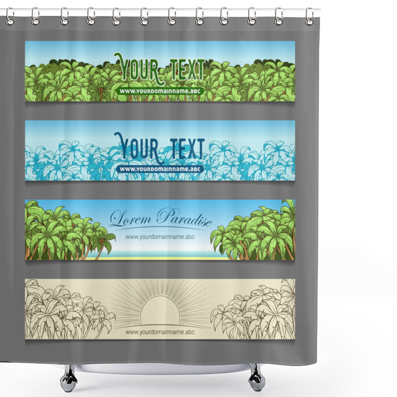 Personality  Banner Ads Palm Tree Theme Vector Illustration Shower Curtains