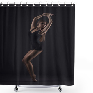 Personality  Cute Woman Gymnast On Dark Background Shower Curtains