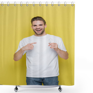 Personality  Excited Man With Open Mouth Pointing At Light Bulb On Yellow Shower Curtains