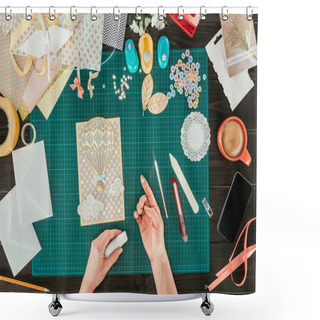 Personality  Cropped Image Of Woman Decorating Scrapbooking Postcard With Star Shower Curtains