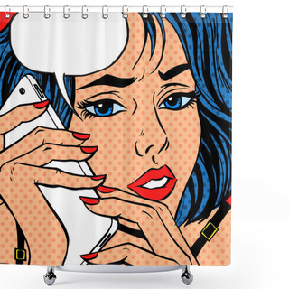 Personality  Girl Phone Talk Pop Art Vintage Comic Shower Curtains