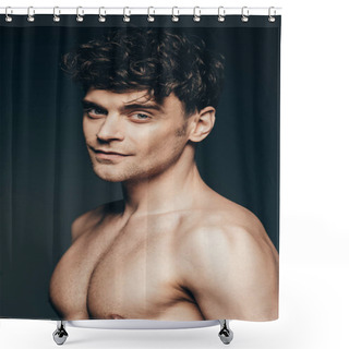 Personality  Portrait Of Handsome Man Isolated On Dark Grey Shower Curtains