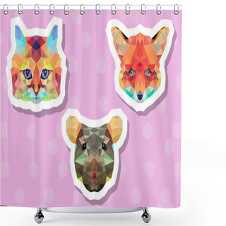 Personality  Low Poly Sticker Set Mouse, Cat, Fox Shower Curtains