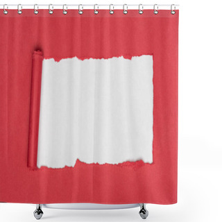 Personality  Top View Of Red Ripped Paper On White  Shower Curtains