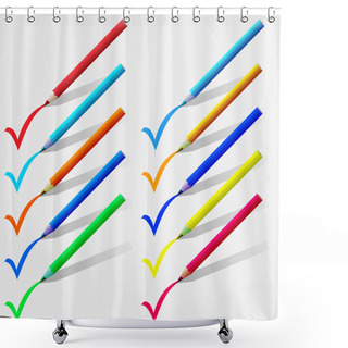 Personality  Set Of Colorful Pencils Put A Tick On A White Background. Shower Curtains