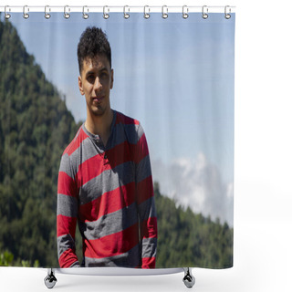 Personality  Portrait Of Latino Man In Rural Area With Mountains Behind In Guatemala Shower Curtains